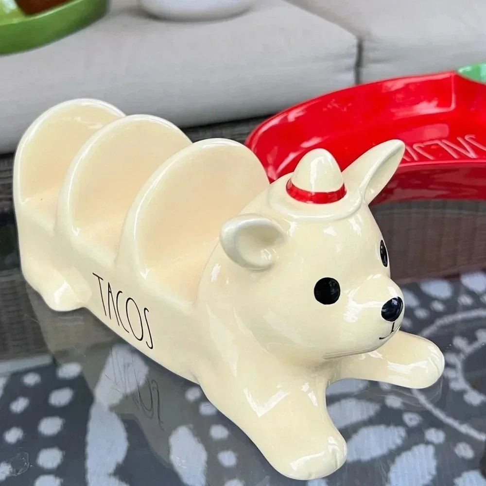 NEW Rae Dunn TACO Stand/Holder adorable ceramic Chihuahua with cute sombrero